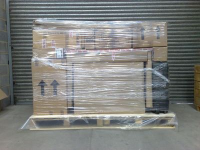Next, items are efficiently arranged onto your pallet and wrapped in clear stretch-wrap film.